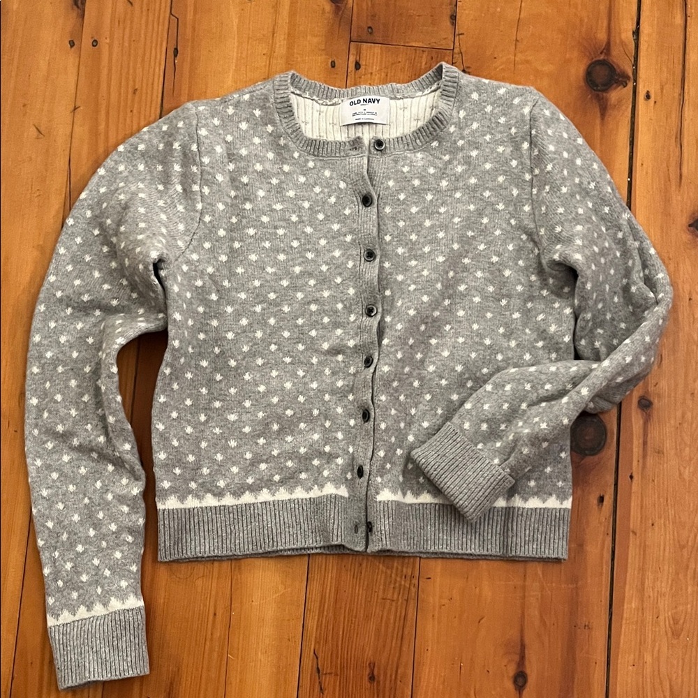 Old Navy Gray and White Polka Dot Cardigan